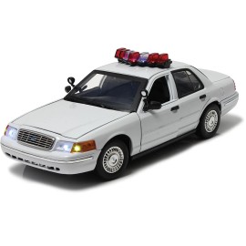 Motormax 2001 Ford Crown Victoria White Police Car with Lights & Sound