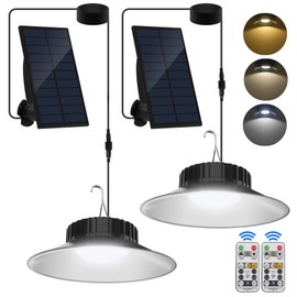 Solar Shed Lights, NATPOW Solar Pendant Light Dimmable/Timing with Remote Control, IP65 Waterproof Solar Lights Outdoor/Indoor with 9.84FT Cord for Garden Courtyard Barn Balcony Corridor Gazebo(2Pack)