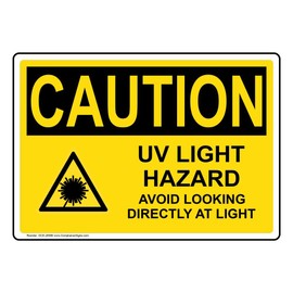 ComplianceSigns.com CAUTION UV Light Hazard Avoid Looking Directly At Light OSHA Safety Label Decal, 5x3.5 in. Vinyl 4-Pack for Process Hazards