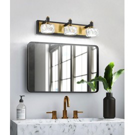 Bicrink Vanity Lights for Bathroom 20 Inch Long Black Fixture, 15W LED Black Vanity Lights for Bathroom, Light Fixtures for Bathroom Above Mirror, 3-Light Vanity Lights, Cool White 5500K.