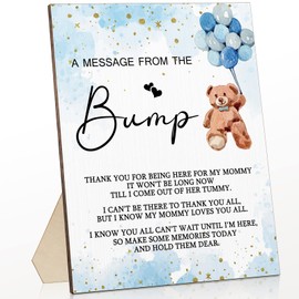 Roowest Cool Baby Shower Games Sign a Message from The Bump Wooden Game Sign Greenery Baby Shower Party Tabletop Decoration Cute Gender Reveal Party Decoration, 11.2 x 8.66 Inches(Bear)
