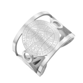 TEAMER Enochian Magic Angel Ring Solomon Kabbalah Protection Amulet Stainless Steel Hexagram Triangle Religious Jewelry For Women (Silver)