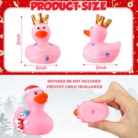 Sotiff 48 Pcs Pink Christmas Rubber Ducks 2 Inch Assorted Christmas Duckies Bath Toys Xmas Ducking Bathtub Toys for Kids Christmas Party Favors Xmas Stocking Stuffers Gifts