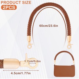 CENCERY Pack of 2 Braided Bag Handles Leather 60 cm for Handbags Shoulder Strap Replacement Handle Bag Handles for DIY Bags and Hook Bags with 2 Carabiner Hooks (Brown)