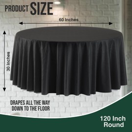 Exquisite 6 Pack Black Plastic Table Cloth - 120 Inch Round Disposable Tablecloth for Parties - Round Tablecloth - Disposable Table Cloths for Parties - Plastic Table Cover for Picnics, Formal Events