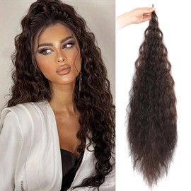 Gx Beauty 32 Inch Flexible Wrap Around Ponytail Extension Long Corn Wave Curly Ponytail Extension Natural pony tail Synthetic Hairpiece for Women（4#）