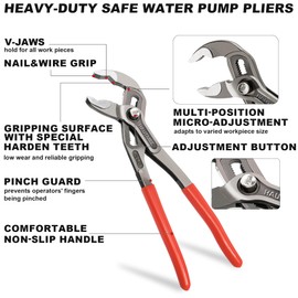 HAUTMEC 3 PCS Water Pump Pliers Set, Fast Adjustable Tongue and Groove Joint Pliers Tool Set,V-Jaw with Comfort Grips, 7 10 12Inch Plier Rust-Proof CRV Steel Construction for Plumbing HT0370-PL