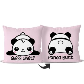 Lovely Panda Guess What Panda Butt Pink Reversible Throw Pillow Covers,Home Bedroom Living Room Kids Room Decor Funny Quotes Pillow Case,Panda Lovers Kids Students Girls Gifts,18x18 Inch Pillowcase