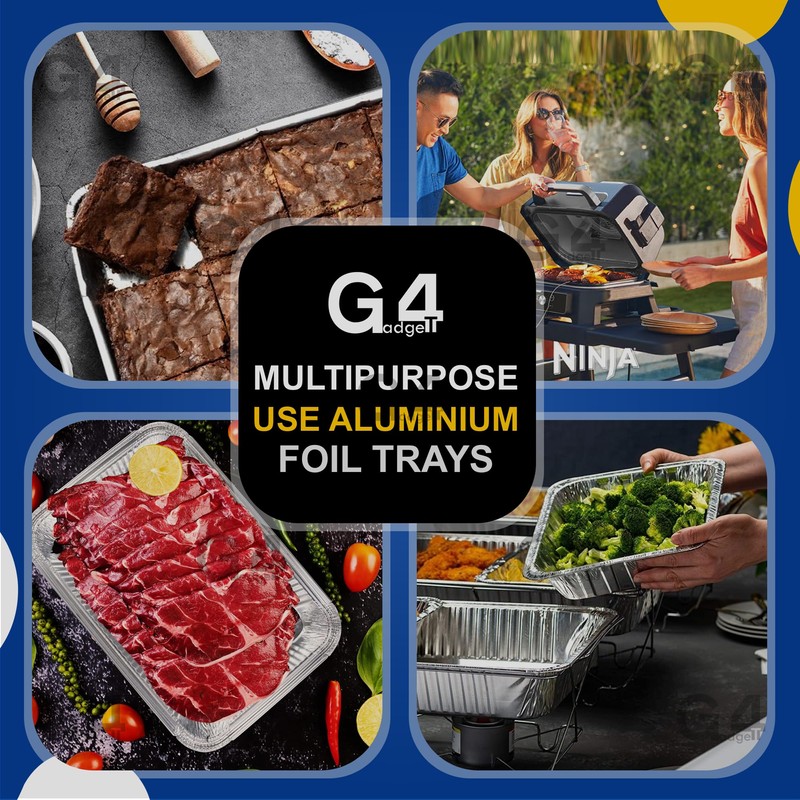 G4GADGET Pack of 2 Large Aluminium Foil Trays 32x20x3.2cm -
