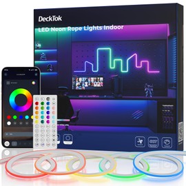 DeckTok Led Neon Rope Lights - Flexible Led Control with App/Remote Rope Lights 16.4FT Multiple Modes RGB IP65 Waterproof Outdoor Neon Music Sync Gaming Strip for Bedroom Wall Decor Indoor/Outdoor