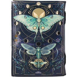 TUZECH Book of Spells Leather Bound Moths Journal Deckle Edge Paper Grimoire Printed Diary Witchcraft supply and Witch Spell Notebook Antique Vintage Book for Men and Women