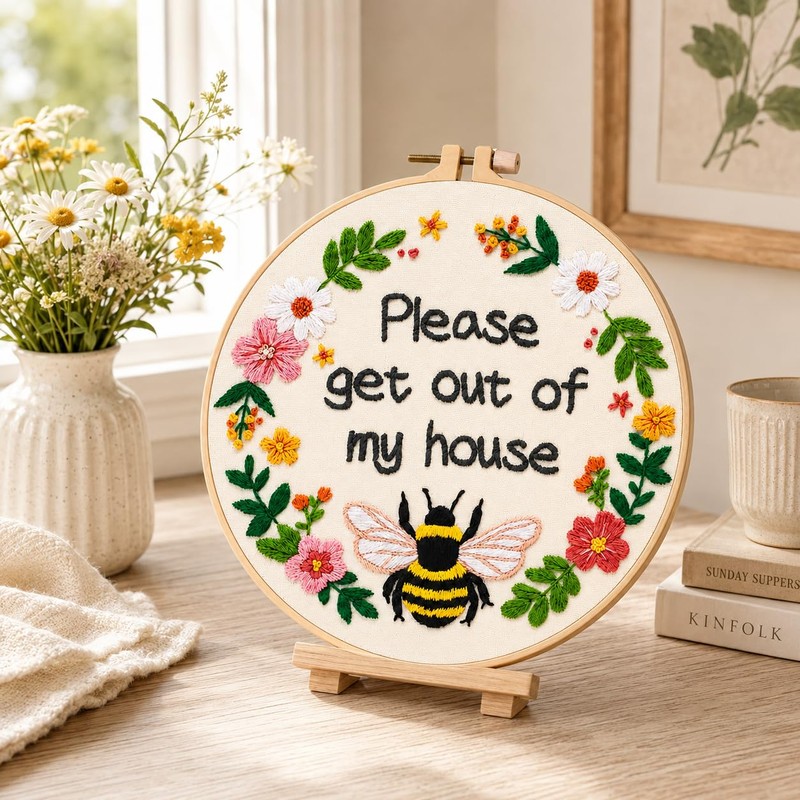 Nuberlic Please Get Out of My House Embroidery Kit, Stitch