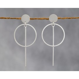 Nature Rebel Ear Stud Earrings 925 Sterling Silver Geo Minimal Design Bar Circle, Sterling Silver