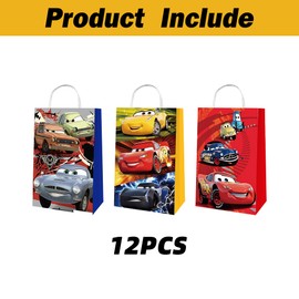 COWSTOOK 12 Pcs Cute Cartoons Gift Bags, Car Movie Gift Bags With Handles, Perfect for Wrapping Small Party Gifts or Storing Your Essentials When You're on the go