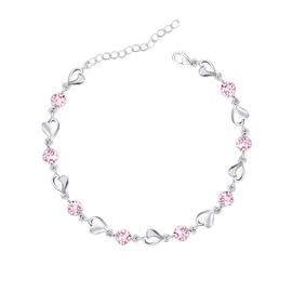 Luckimoli Silver Bracelet for Women,925 Silver Heart Bracelet Shiny Crystal Diamond Adjustable Bracelet Mother's Day Jewelry Gift Birthday Christmas Gifts for Women Mom Wife Girls