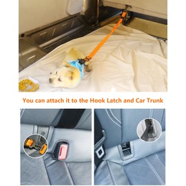 AUBELL Dog Seat Belt for Car,2 Pack Set 3-in-1 Adjustable Reflective Bungee Heavy Duty Dog Car Harness Tether with Clip Hook Latch & Buckle,Swivel Zinc Alloy Carabiner,Black+Orange