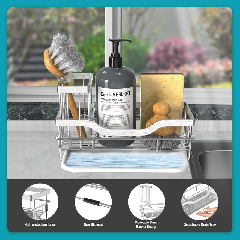 Vanwood Kitchen Sink Caddy Organizer Sponge Holder for Kitchen Sink,
