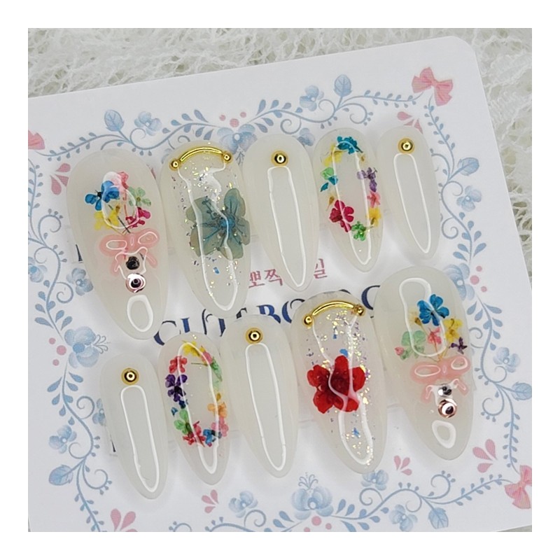 Fresh flower handmade nail tips - ballerina / 생화꽃 수제네일팁