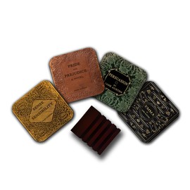 4 Coasters with Most Popular Novels by Jane Austen. Pride and Prejudice, Emma, Sense and Sensibility and Persuasion. 4 Coasters with Wooden Stand. (Book Title)