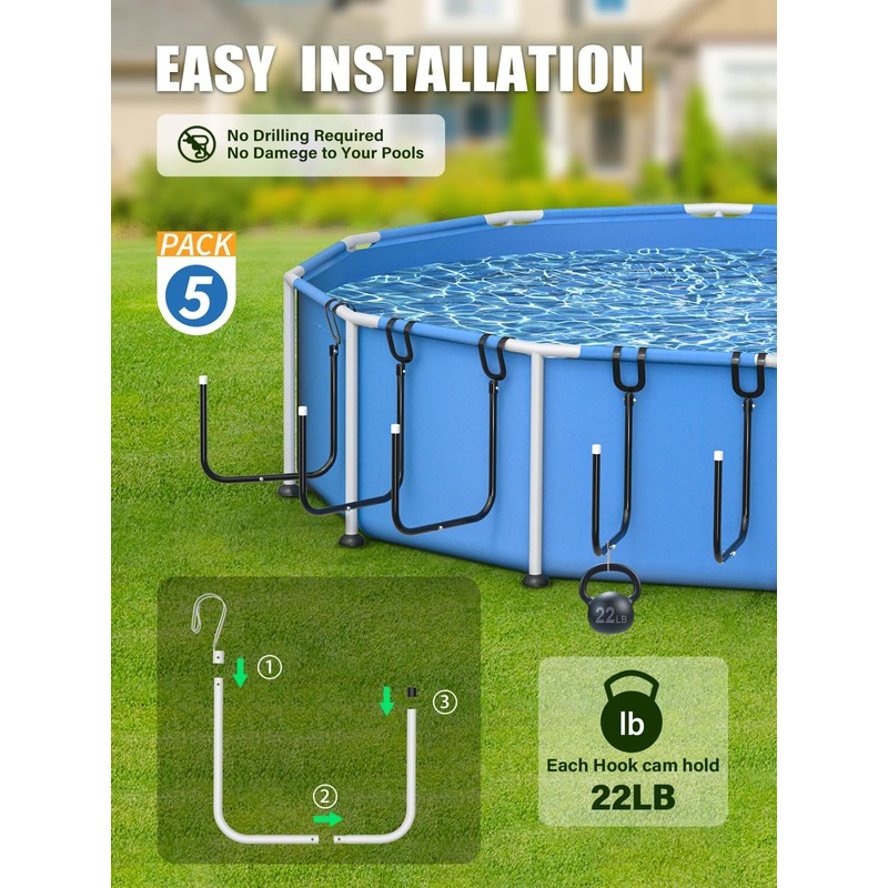 MONMEE 5 Pack Solar Pool Cover Holder, Adjustable Solar Cover
