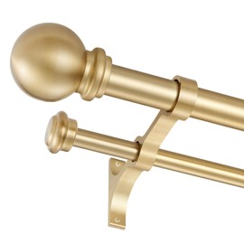 Double Curtain Rod, Adjustable 1 inch Double Drapery Rod Rods for Windows 48 to 84 inch,Ball Round Finials with Brackets Set (48-84",Gold)