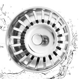 unifun Sink Strainer Basket, Drain Filter with Spigot for Eccentric Diameter 79 mm, Stainless Steel, Silver, Polished, Removable, Modern, Basic