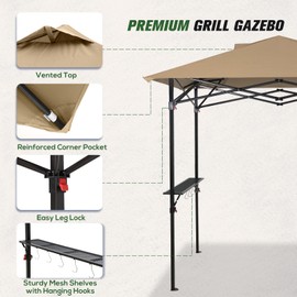 COOS BAY 8x5 Pop up Grill Gazebo Portable BBQ Gazebo Canopy Tent with Carry Bag, Outdoor Barbeque Shelter, Beige