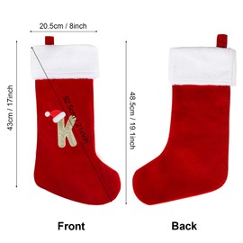 CCINEE 18 Inches Monogrammed Christmas Stockings with Letters,K Christmas Stockings Large Monogram Plush Stockings Embroidered Letter Stockings for Christmas Family Fireplace Decoration