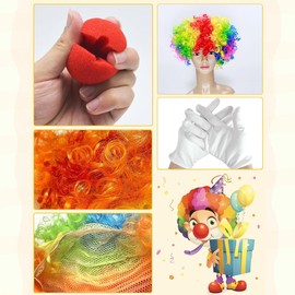 VJUYSW Set of 4 Clown Costume Set Clown Rainbow Wig Clown Costume Accessories Clown Curly Wig Nose and Gloves Clown Bow Tie for Carnival Cosplay Adults Children Carnival Costume Accessories
