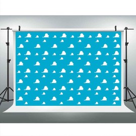 Blue Toy Story Themed Backdrops for Photography, 9x6FT, White Clouds Party Backgrounds, for Children Kids Birthday Themed Party, Photo Booth Props LUGE081