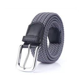 Tanpie Braided Stretch Golf Belt for Men Elastic Nylon Woven Casual Belt 1 3/8" for Jeans Pants Full Adjustable Grey Medium