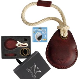 NEYYOS® - Airtag Anhänger aus Leder, Air Tag Keyring Abdeckung, Hülle Tragbar & Schlüsselanhänger, Schutzhülle Kompatibel Airtags, Keychain Halter Case, Echtleder Locator Schlusselring Anti Verlust