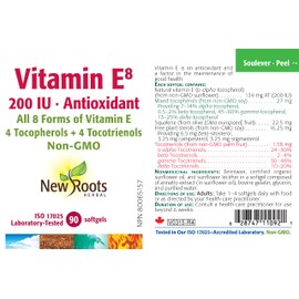 NEW ROOTS HERBAL New Roots Herbal Vitamin E8 200IU 90 Softgels, 3-Month Supply, Complete Vitamin E Blend with 4 Tocopherols & 4 Tocotrienols, Non-GMO & Gluten-Free, Promotes Overall Well-Being, Skin, Hair & Heart Care