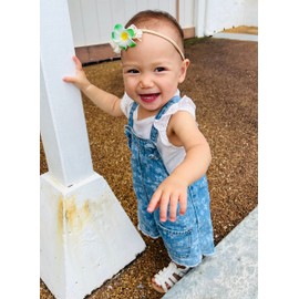 2 Pack Handmade Hawaiian Plumeria Flower Headband for Babies Baby Girls (Flamingo + Grass)