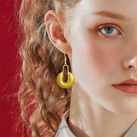 JNONL Vintage Tribal Geometry Gold Hollow Lightweight Hook Earrings Ethnic Lock Disc Simplicity Hyperbole Dangle Drop Earrings For Women Jewelry Gift (Gold)