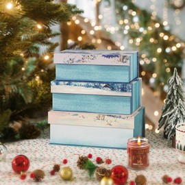 Soul & Lane Christmas Gift Boxes with Lids - Set of 3 - Winter Haven: Holiday Décor Storage Boxes with Magnetic Closure, Cardboard Memory Keepsake Boxes for Presents and Home Décor