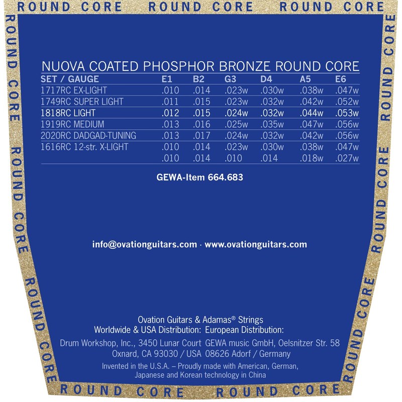 Adamas Nuova 1818NURC Acoustic Guitar Strings Phosphor Bronze Coated Round