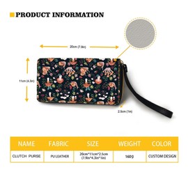 TOADDMOS Mushroom Snail Floral Print PU Leather Women Wallet,Zipper Coin Purse Card Holder Phone Clutch Handbag for Ladies Girls