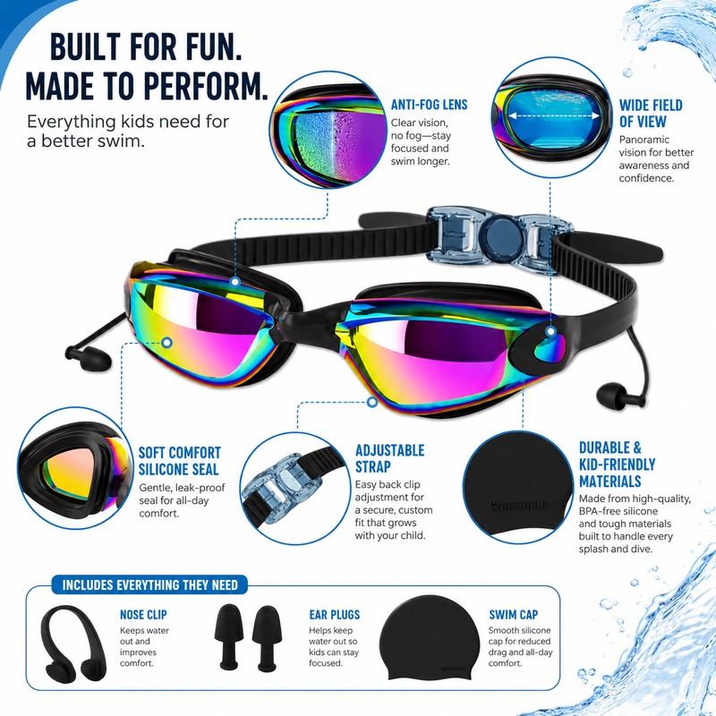 Anti-Fog Swimming Goggles for Kids & Adults – HD Wide