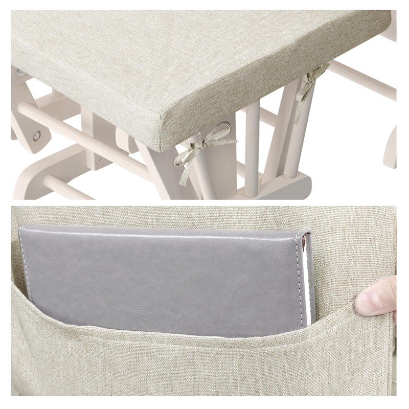HOMBYS Glider Rocker Replacement Cushions with Storage Side Pocket,Linen-Like Fabric,