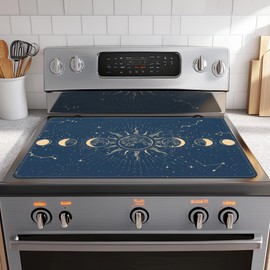 Stove Top Cover for Electric Stove,Retro Moon Phase Anti-Slip Heat Resistant Rubber Flat Top Oven Cover Mat, Dish Drying Mat 28.5'' x 20.5''