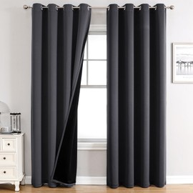 ChrisDowa 100% Blackout Curtains for Bedroom with Black Liner, 2 Thick Layers Total Blackout Thermal Insulated Grommet Window Curtains 84 Inch Long 2 Panels Set (Dark Grey, 52 x 84 Inch)