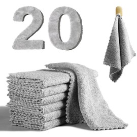 20 Pack Super Absorbent Dish Cloths Coral Velvet Microfiber Kitchen Towels Lint-Free Nonstick Oil Reusable Washable Fast Drying Rags 9.84"x9.84" Multipurpose Cleaning Dishcloths for Dishes Countertops