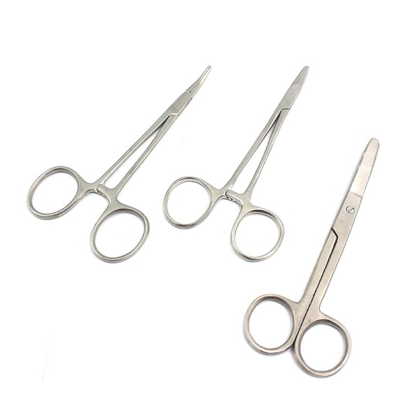 PRECISE CANADA: 3 PCS Premium Grade Webster Needle Holder 5" Smooth + Mosquito HEMOSTAT Forceps 5" Curved + Operating Scissors Blunt/Blunt 5.5" Straight Laceration KIT New
