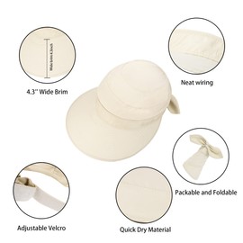 Womens Sun-Hats Summer-UV-Protection Packable-Visor Zip-Off - 2 in 1 Detachable Wide Brim Outdoor Golf Beach Hat