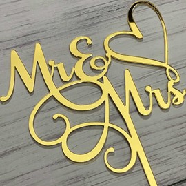 JIEEIN Mr & Mrs - Decoración para tarta de novia y novio, decoración para tartas de compromiso, espejo dorado acrílico