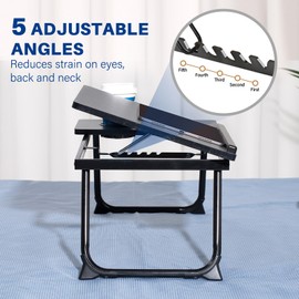 Laptop Desk for Bed Couch, Adjustable Foldable Bed Table with Cup Holder, Breakfast Serving Tray, Portable Laptop Lap Desk Stand for Working Reading Writing Eating Gaming in Bed Sofa Floor