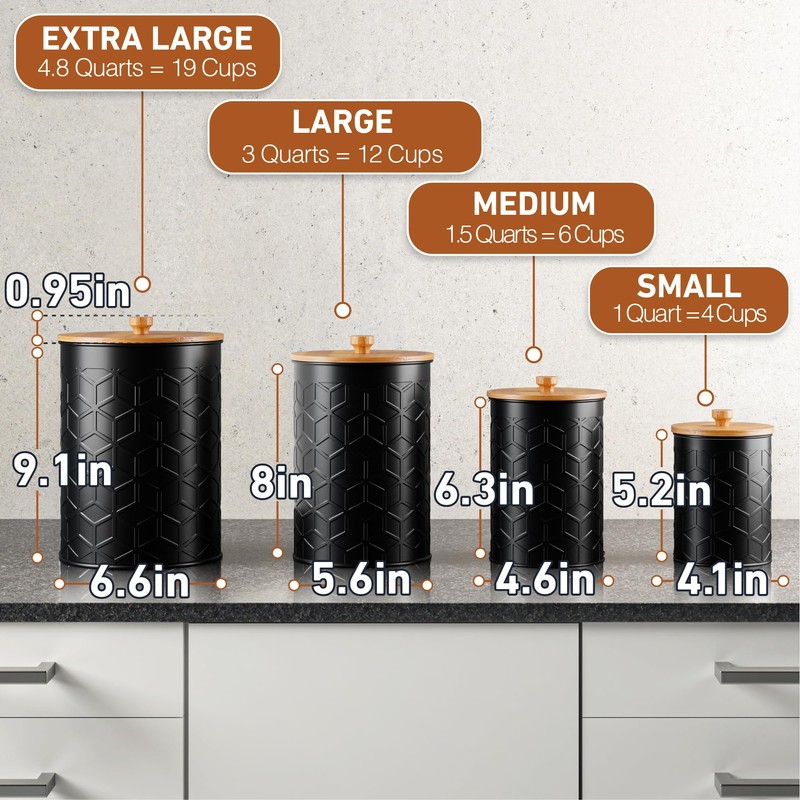 Kitchen Canisters for Countertop Set of 4 - Textured Iron