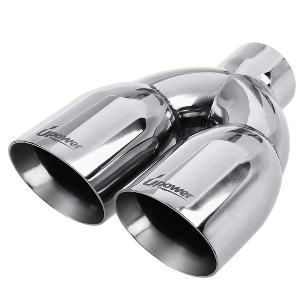Upower 2.5" to 3.5" Dual Exhaust Tip 2 1/2 Inch Inlet 3 1/2 Inch Outlet 9.5" Length Polished Stainless Exhaust Tailpipe Tips 1.2mm Thickness Double Wall Slant Edge for Car Truck