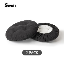 Sunlit Bar Stool Covers - Set of 2 Round Bar Stool Seat Covers, Soft and Cushioned Bar Chair Covers, Easy to Install and Wash, Cover Only, 14 Inch Diameter, Black